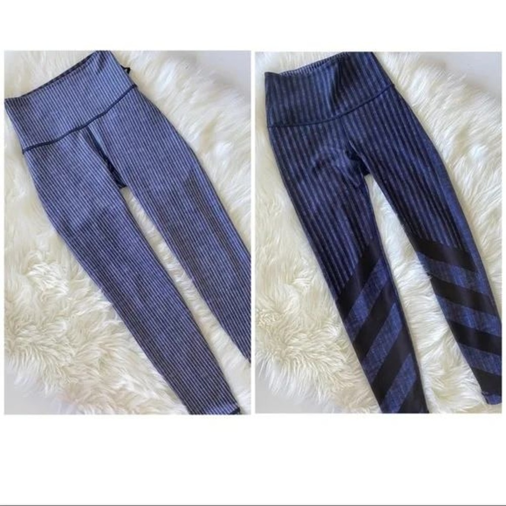 WITH Wear It To Heart Reversible Striped High Waisted Leggings Athletic XS‎ Navy